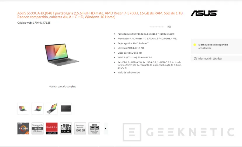 Geeknetic Los AMD Ryzen 7 5700U y Ryzen 5 5500U se dejan ver en tres portátiles de ASUS en una tienda online alemana 2