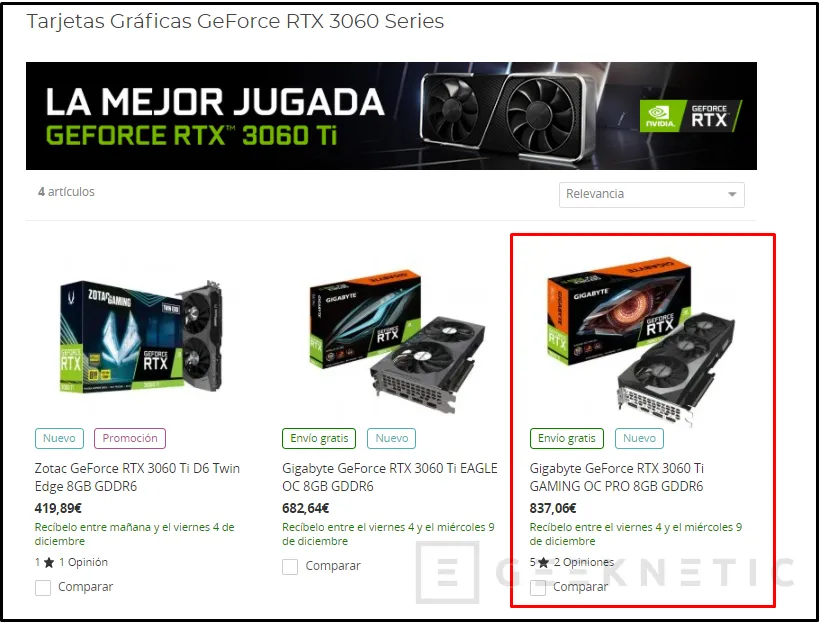 Geeknetic Algunas GeForce RTX 3060 Ti se venden hasta un 70% más caras para sacar provecho de la escasez 3