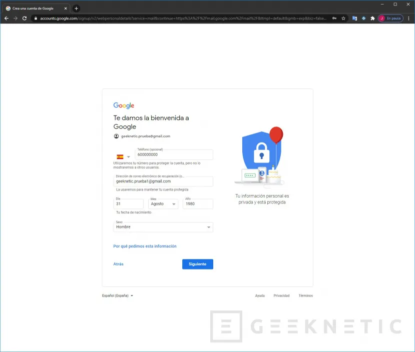 Geeknetic Cómo crear una cuenta de Gmail 6