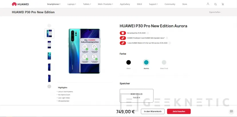 Geeknetic El Huawei P30 Pro New Edition aparece en la web de la compañía a un precio de 749 euros 1
