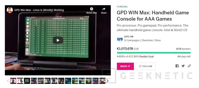 Geeknetic La GPD Win Max supera en 45 veces la meta de presupuesto en su primer día de crowdfunding 1