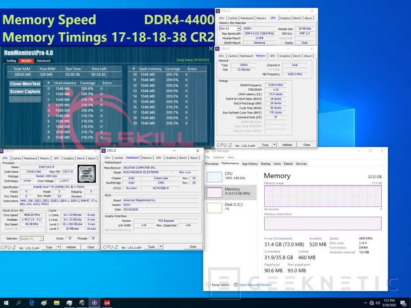 Geeknetic G.Skill alcanza los 5000MHz en sus memorias DDR4 con los procesadores Intel Core de décima generación 1