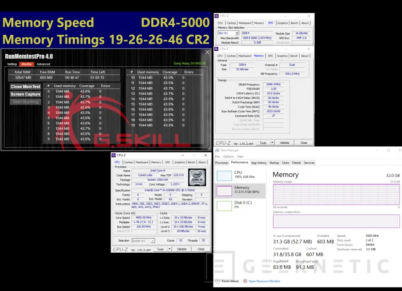 Geeknetic G.Skill alcanza los 5000MHz en sus memorias DDR4 con los procesadores Intel Core de décima generación 2