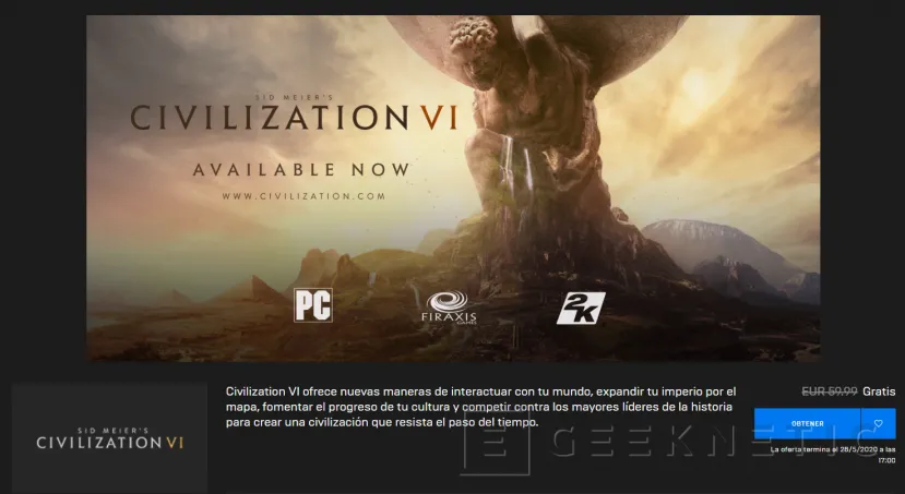 Geeknetic Epic Games regala Sid Meiers Civilization VI durante esta semana 1