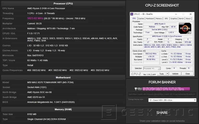 Geeknetic El AMD Ryzen 3 3100 consigue alcanzar los 5.9GHz bajo nitrógeno liquido 1