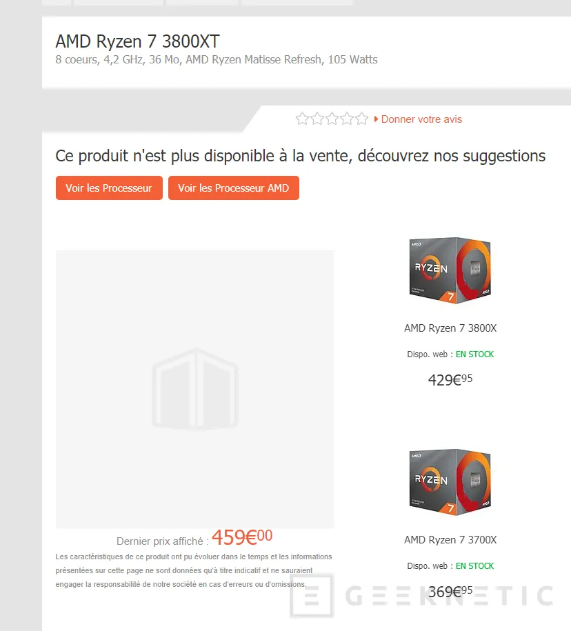 Geeknetic Los AMD Ryzen 3900XT, 3800XT y 3600XT se dejan ver en una tienda online francesa desde los 319 euros 2