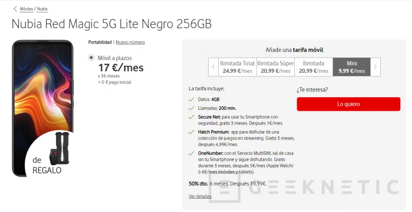 Geeknetic El Nubia Red Magic 5G Lite se lanza oficialmente en España a través de Vodafone por 17 euros al mes 1
