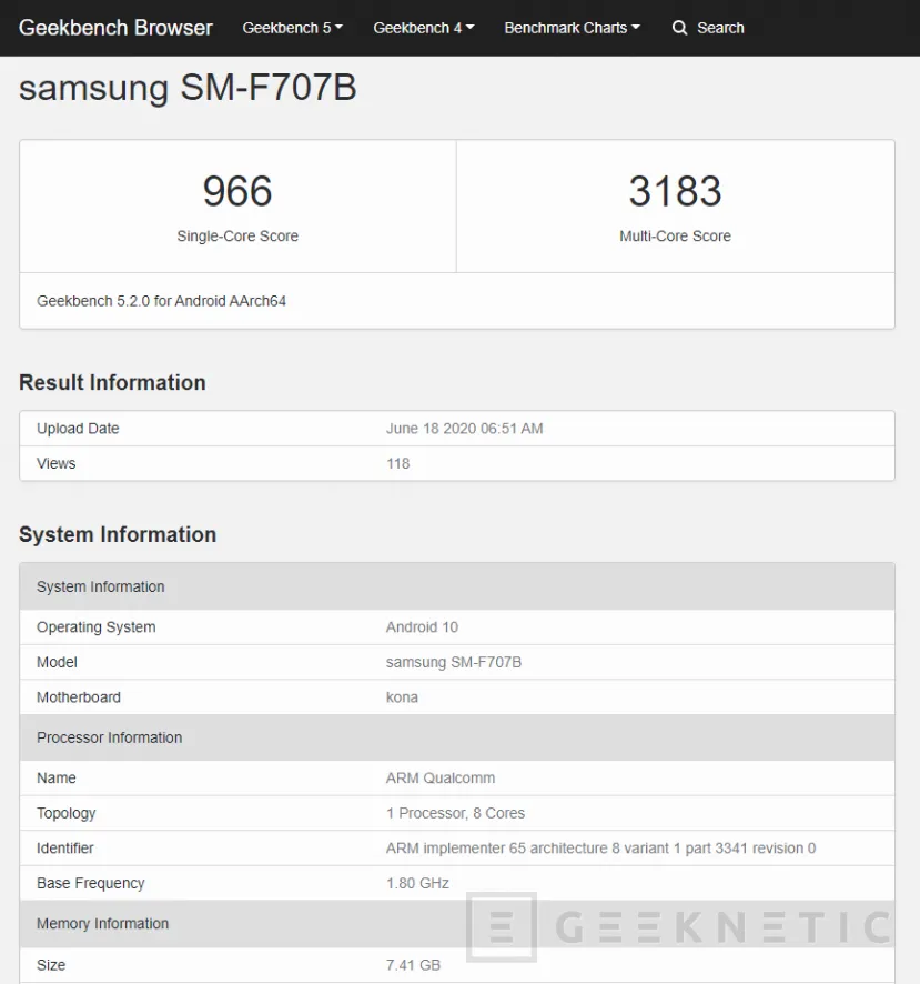 Geeknetic El Samsung Galaxy Z Flip 5G aparece en Geekbench con el Snapdragon 865 1