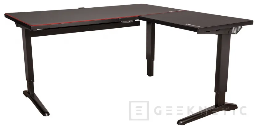 Geeknetic Thermaltake ToughDesk 500L RGB Battlestation Gaming Desk, una mesa gaming motorizada  en forma de L con RGB 1