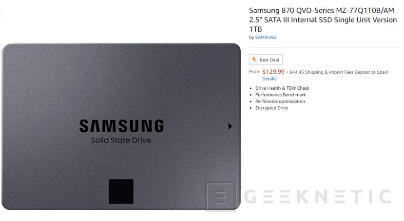 Geeknetic El Samsung 870 QVO de 8TB hace acto de presencia en Amazon por 899 dólares con QLC V-NAND 1