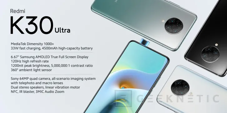 Geeknetic Xiaomi opta por el SoC MediaTek Dimensity 1000+ y cámara frontal extraíble en el Redmi K30 Ultra 2