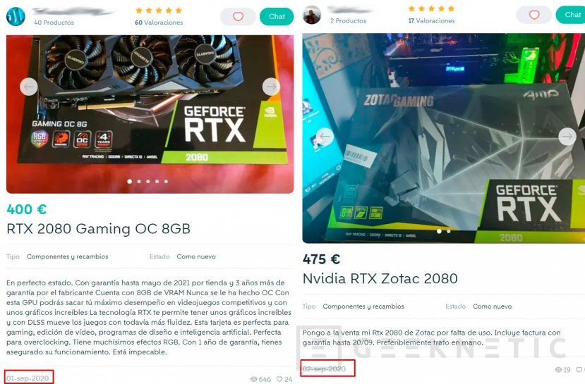 Tras el lanzamiento de las RTX 30 las RTX 2080 comienzan a