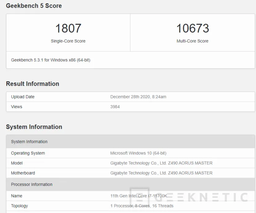 Geeknetic El Intel Core i7-11700K supera en IPC a cualquier AMD hasta la fecha, según una filtración en Geekbench 2