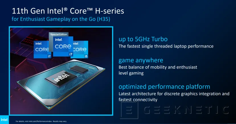 Geeknetic Los nuevos procesadores Intel H35 de 11a gen para portátiles gaming ultrafinos alcanzan los 5GHz con un TDP de 35W 1