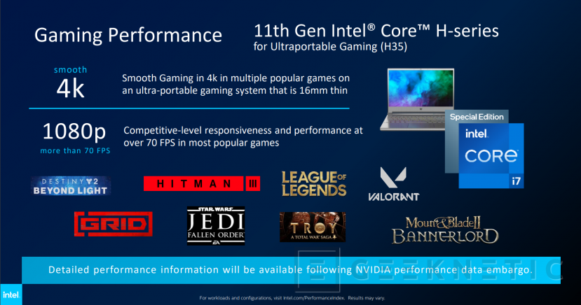 Geeknetic Los nuevos procesadores Intel H35 de 11a gen para portátiles gaming ultrafinos alcanzan los 5GHz con un TDP de 35W 5