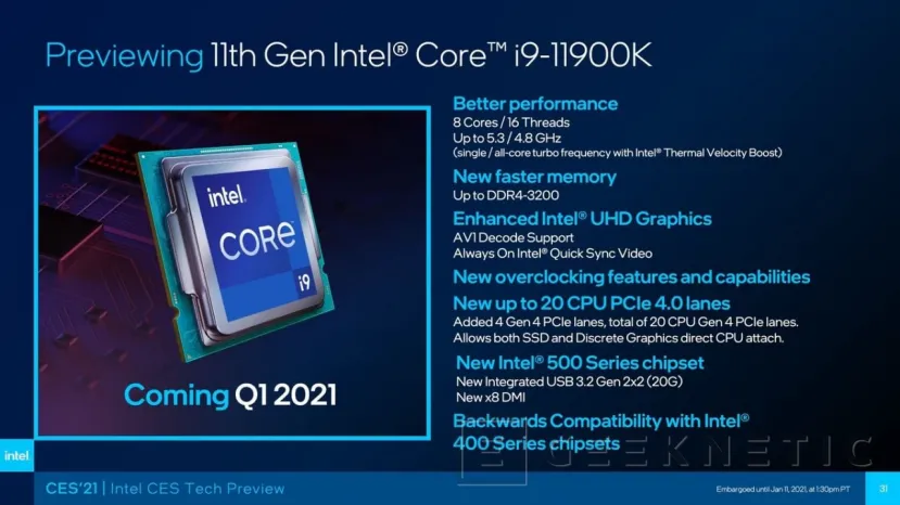 Geeknetic El Intel Core i9-11900K llegará este trimestre con 8 núcleos a 5,3 GHz de Boost 2