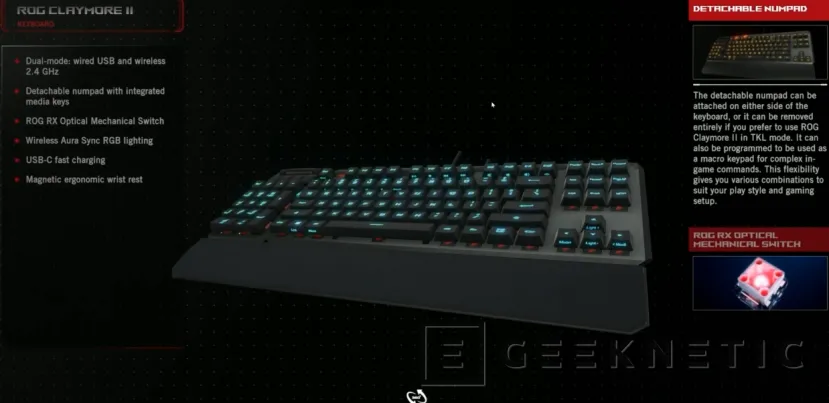 Geeknetic Asus renueva el teclado ROG Claymore II con interruptores óptico-mecánicos propios ROG RX Red o Blue 1