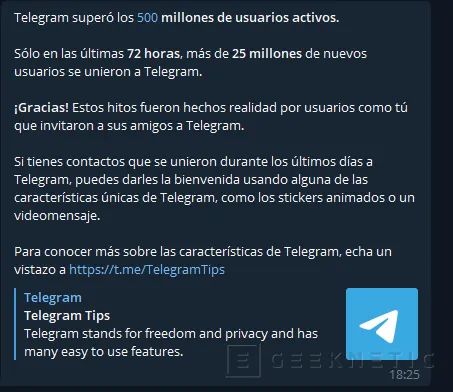 Geeknetic Telegram ya supera los 500 millones de usuarios activos 1