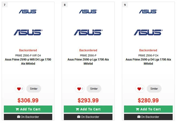 Geeknetic Aparecen los precios de varias placas ASUS con chipset Z690 en una tienda de Canadá, algunos modelos cuentan con DDR4 2