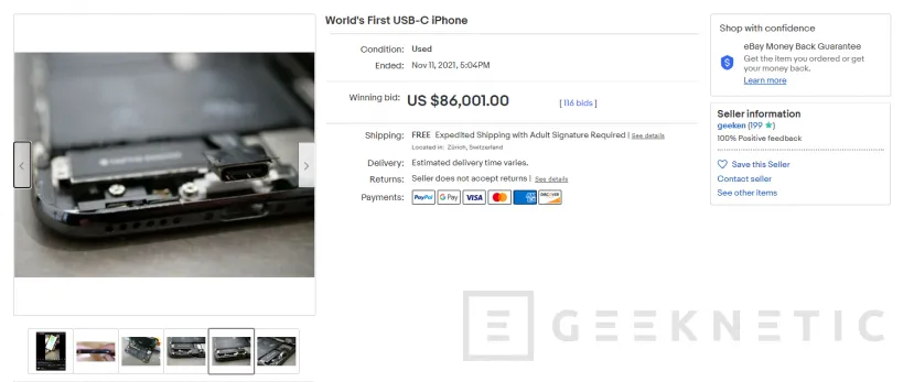 Geeknetic El iPhone X modificado con un puerto USB-C se subasta por 86.001 dólares en eBay 1