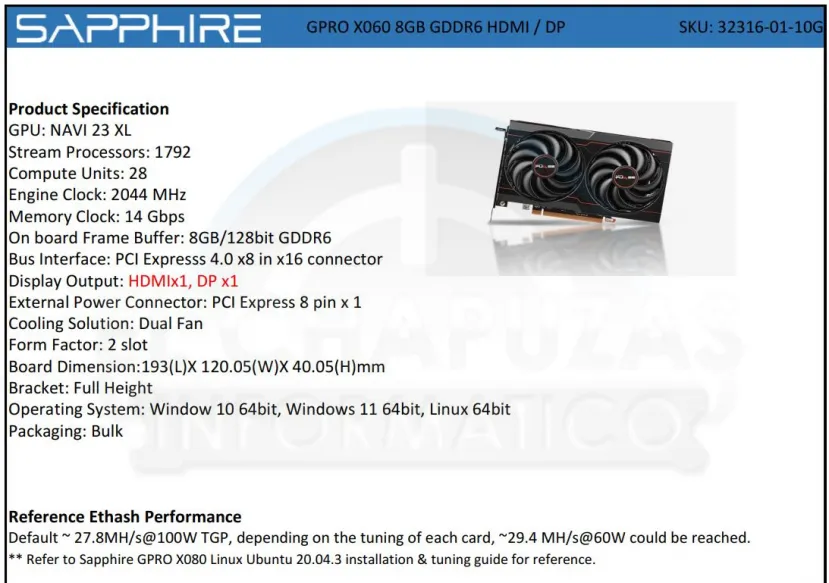 Geeknetic Se filtran dos tarjetas Sapphire de la serie GPRO para minería, la X080 y la X060 capaces de alcanzar 41,6 MH/s 2