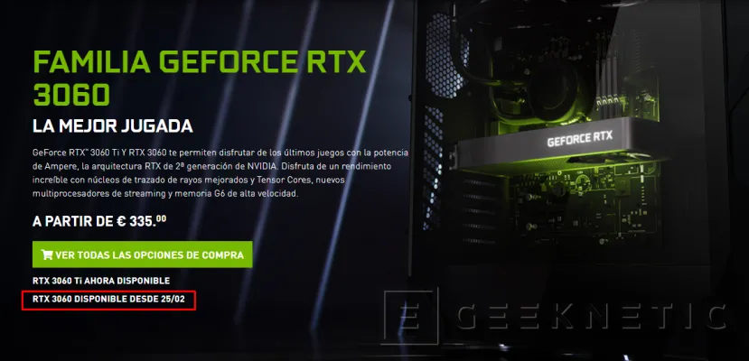 Geeknetic Las NVIDIA GeForce RTX 3060 llegarán a las tiendas el 25 de febrero por 335 euros 1