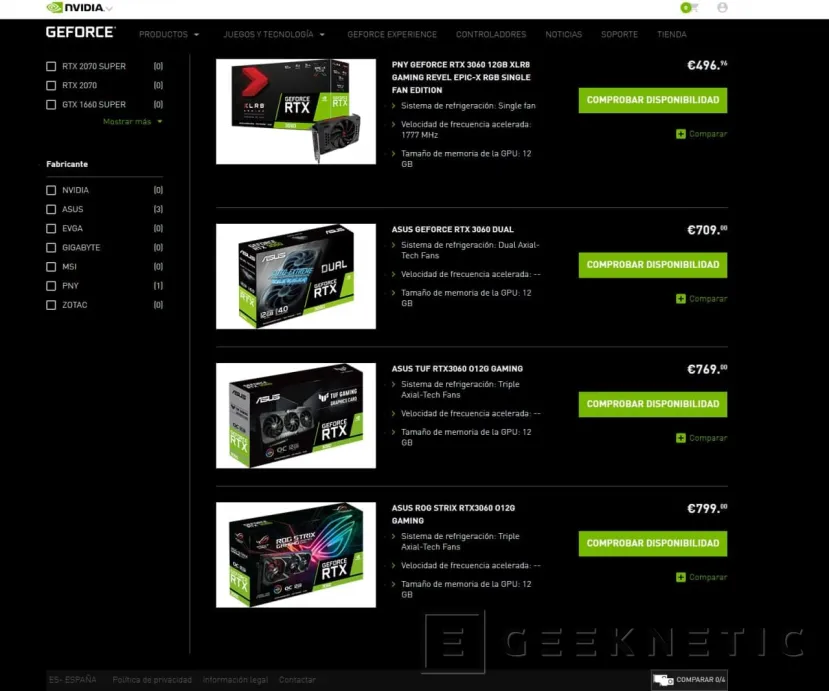 Geeknetic La falta de stock hace que las RTX 3060 alcancen precios de hasta 800 euros en tiendas 1