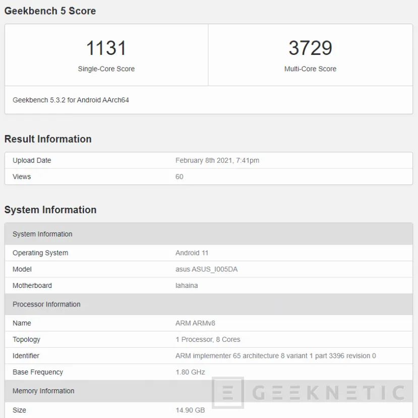 Geeknetic Aparece una versión del ASUS ROG Phone 5 con 16 GB de RAM en Geekbench 5 2