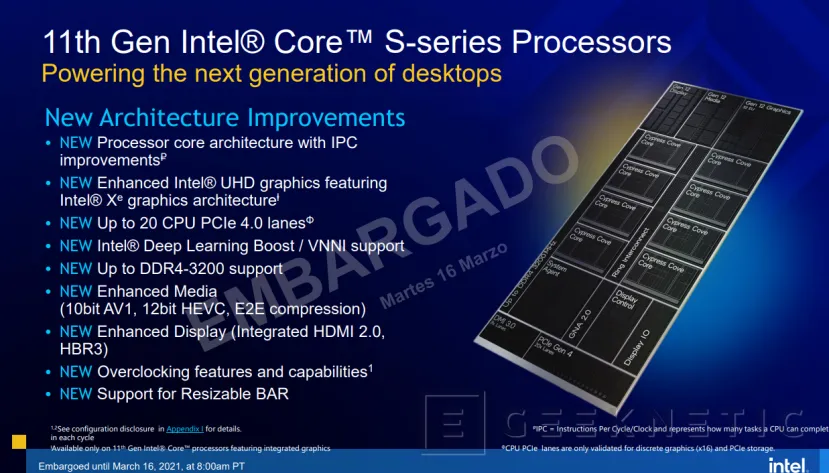 Geeknetic Llegan los Intel Core de 11a generación Rocket Lake-S con un 19% más de IPC y arquitectura Cypress Cove 8