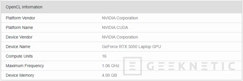 Geeknetic Filtrada la NVIDIA RTX 3050 para portátiles en Geekbench con 2048 núcleos CUDA y 4 GB de VRAM 1