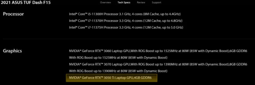 Geeknetic Filtrada la NVIDIA GeForce RTX 3050Ti en el ASUS TUF Dash F15 1