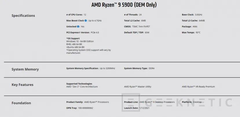 Geeknetic Los AMD Ryzen 9 5900 y Ryzen 7 5800 con 65W de TDP ya son oficiales, aunque solo se venderán en PCs premontados 1