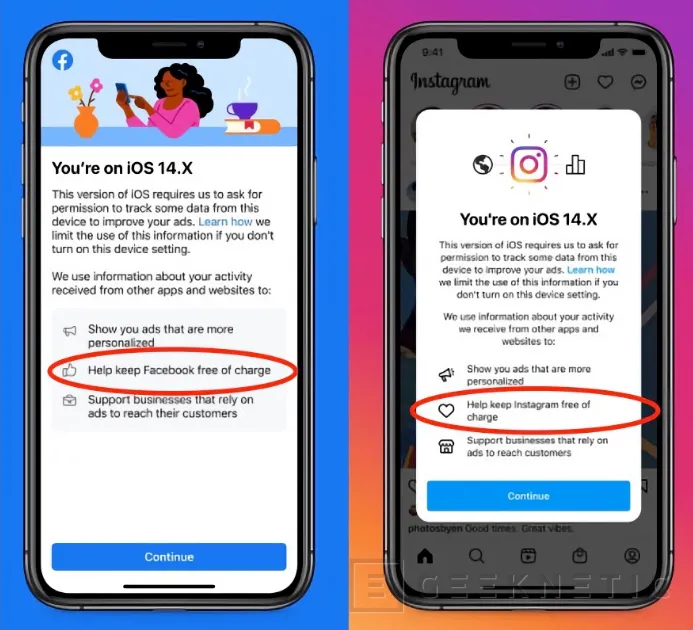 Geeknetic Facebook e Instagram amenazan a los usuarios de iOS con cobrar por el servicio si deshabilitan el seguimiento 1