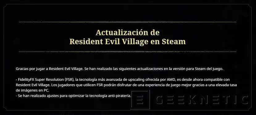Geeknetic Resident Evil: Village ahora es compatible con AMD FSR y corrige los problemas de rendimiento ocasionados por Denuvo 1