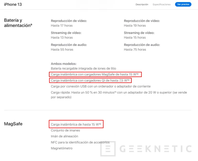 Geeknetic Los nuevos iPhone 13 y 13 Pro siguen ofreciendo carga inalámbrica de 15 W 1