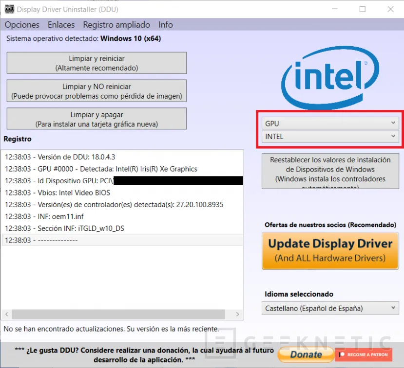 Geeknetic Cómo Desinstalar los Drivers Gráficos de Intel Sin Dejar Rastros con DDU 2