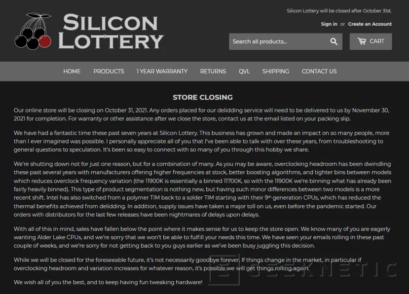 Geeknetic Silicon Lottery cierra sus puertas ante la reducción de las ventajas obtenidas por overclock en las últimas CPUs 1