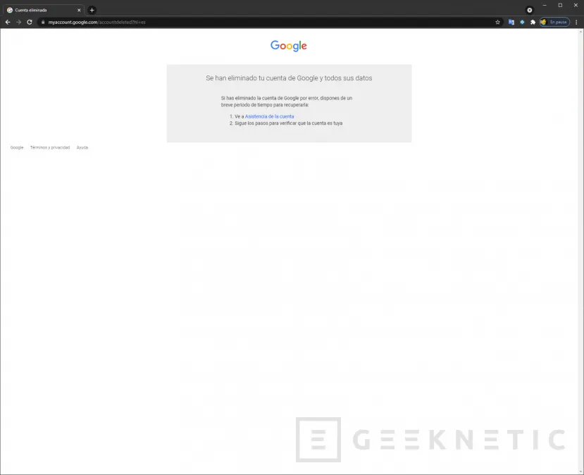 Geeknetic Cómo eliminar tu cuenta de Google 8