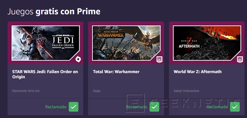 Geeknetic Amazon Prime regala los juegos Star Wars Jedi: Fallen Order, Total War: Wargammer y World War Z: aftermath  3