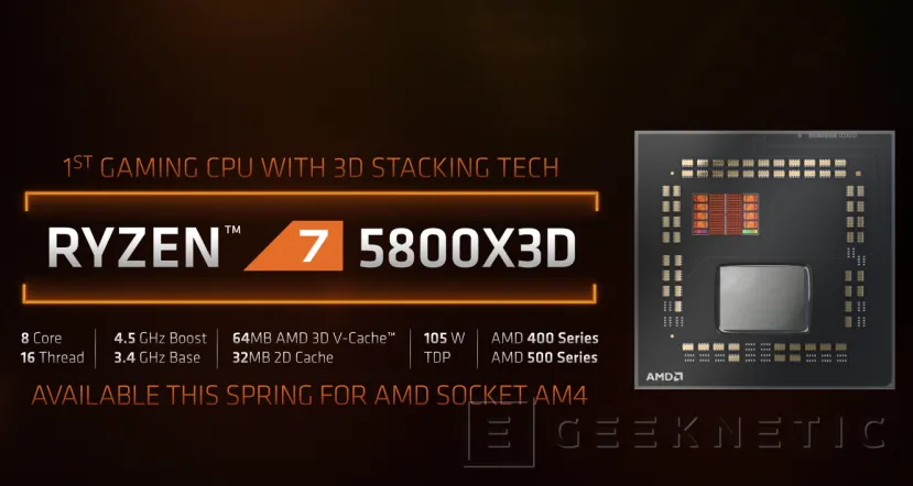 Geeknetic AMD integra 3D V-Cache en el nuevo AMD Ryzen 7 5800X3D para superar al Core i9-12900K en juegos 3