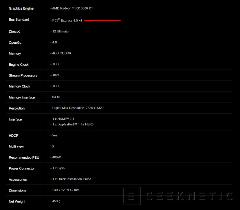 Geeknetic La nueva AMD Radeon RX 6500 XT está limitada a PCIe 4.0 x4 y no codifica H.264 o H.265 1