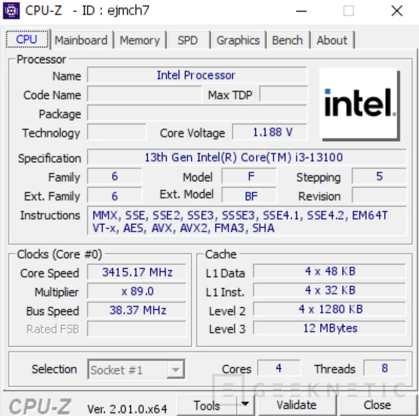 Geeknetic El Intel Core i3-13100 se filtra con cuatro P-Cores de alto rendimiento y 60W de TDP 1