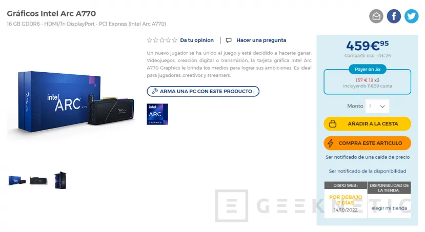 Geeknetic A la venta en Francia las Intel Arc A770 y A750 edición limitada por 459,95 y 379,95 euros respectivamente 1