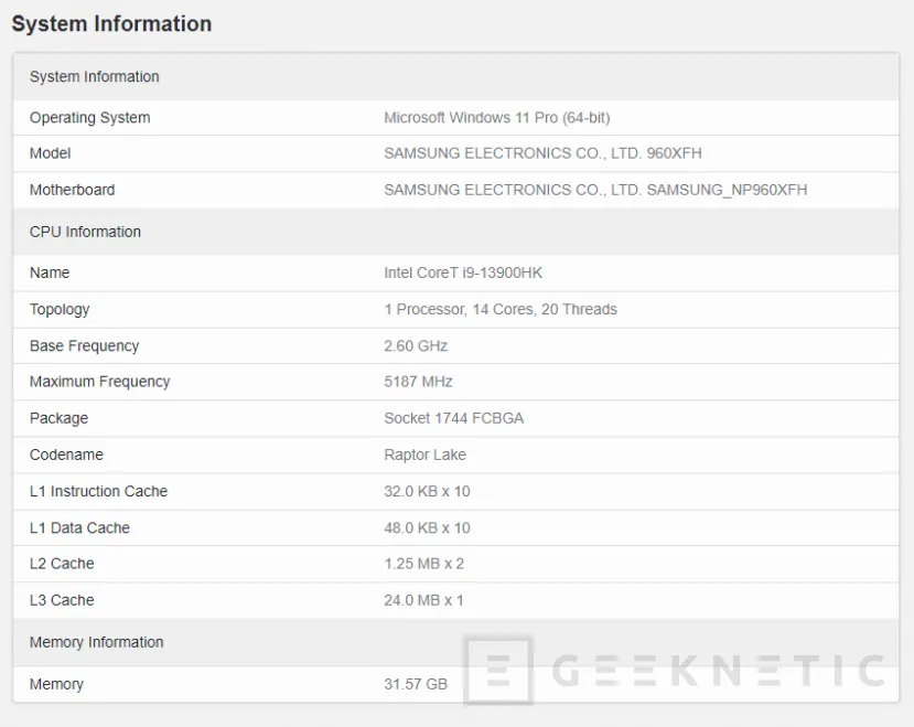 Geeknetic Aparece de nuevo en Geekbench el Intel Core i9-13900HK con una puntuación similar a la del Core i9-12900HK 1