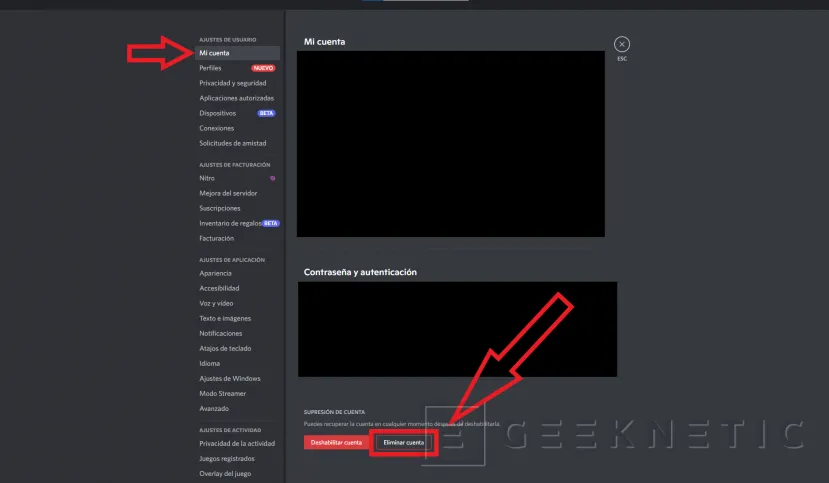 Geeknetic Cómo eliminar la cuenta de Discord 4