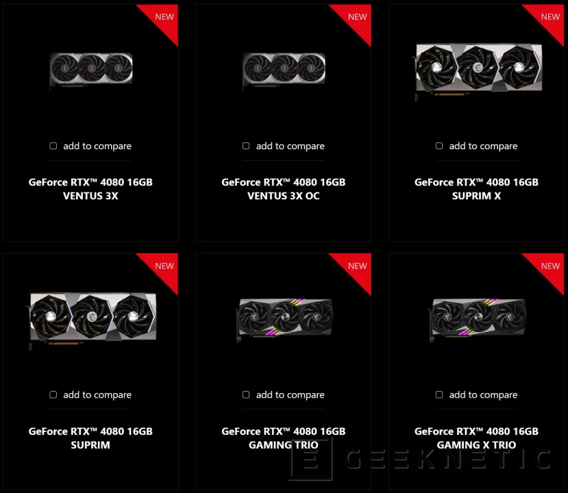 Geeknetic MSI lanzará 6 modelos de su GeForce RTX 4080 de las series SUPRIM, GAMING TRIO y VENTUS 1