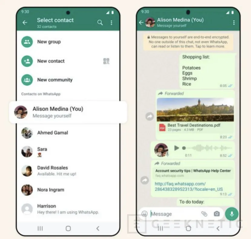 Geeknetic Whatsapp empieza a lanzar globalmente la función de enviar mensajes a uno mismo 1