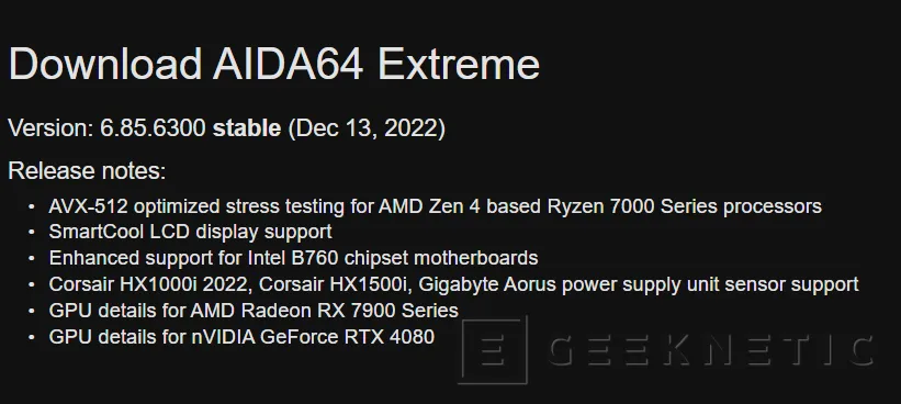 Geeknetic AIDA64 Extreme se actualiza para soportar las nuevas AMD Radeon RX 7900 y NVIDIA RTX 4080 2