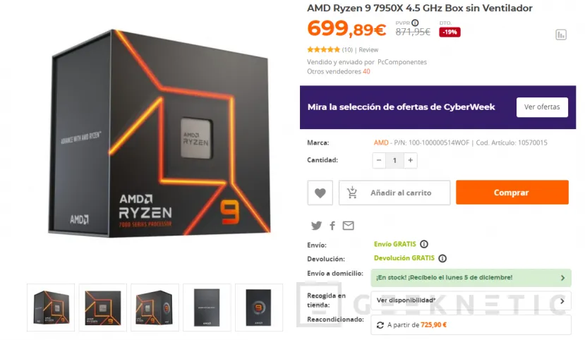 Geeknetic Los AMD Ryzen 7000 Series continúan de rebajas, el Ryzen 9 7950X sigue a 674,10 € en la web de AMD 1