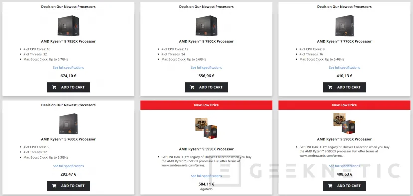 Geeknetic Los AMD Ryzen 7000 Series continúan de rebajas, el Ryzen 9 7950X sigue a 674,10 € en la web de AMD 2